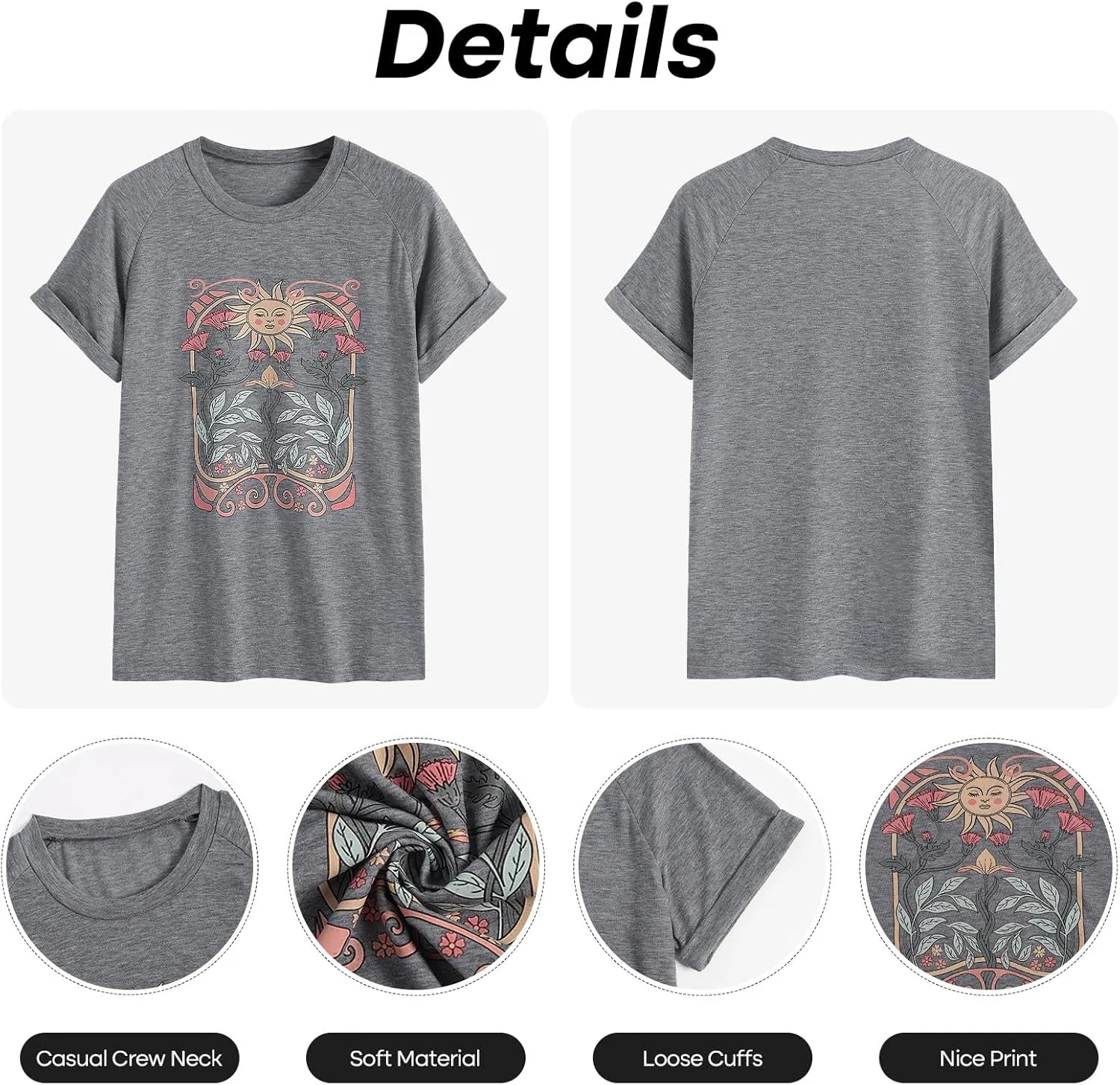 ZAFUL Women Graphic Tshirts Vintage Print Top Cute Summer Casual Short Sleeve Raglan Tee Shirt