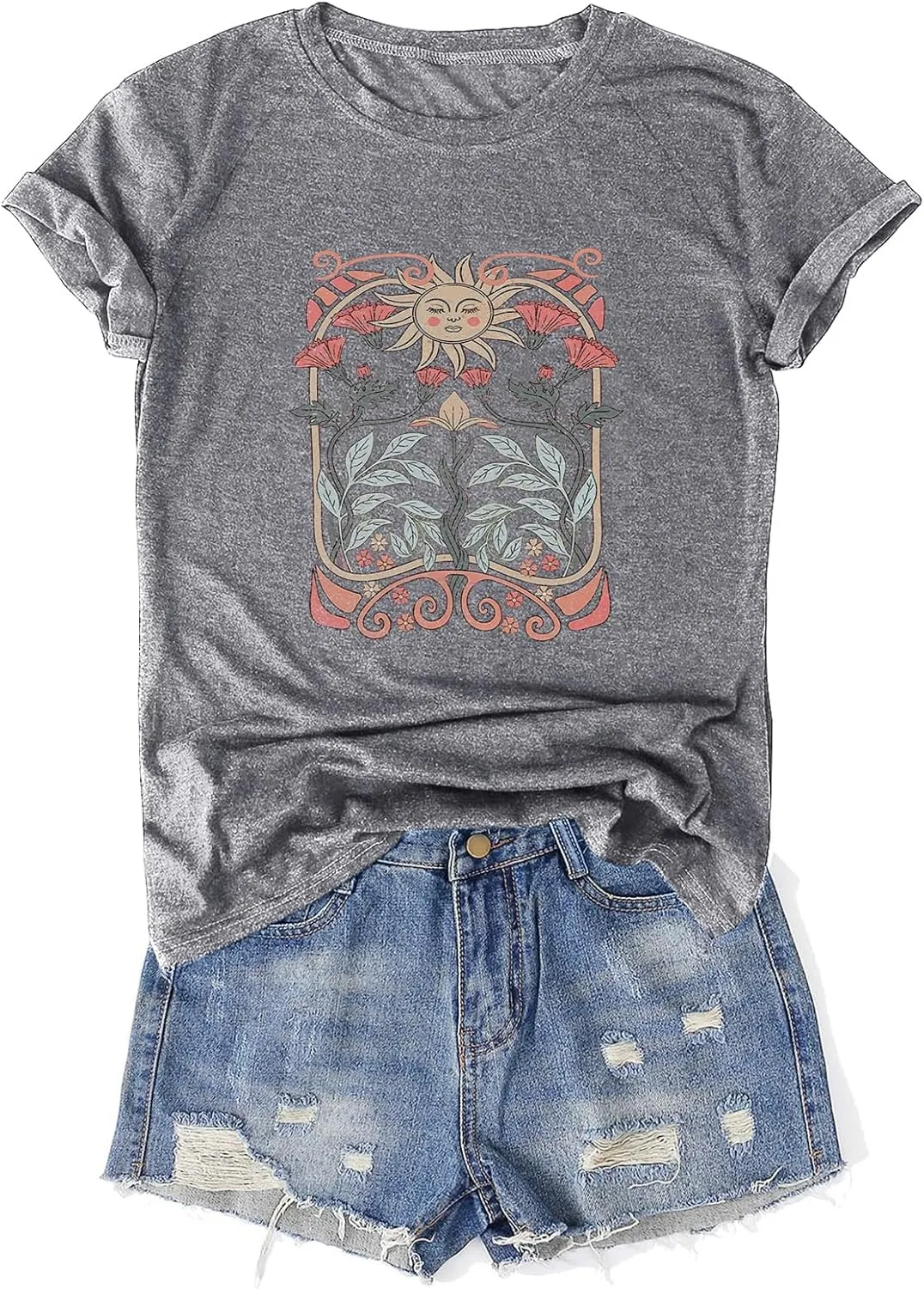 ZAFUL Women Graphic Tshirts Vintage Print Top Cute Summer Casual Short Sleeve Raglan Tee Shirt