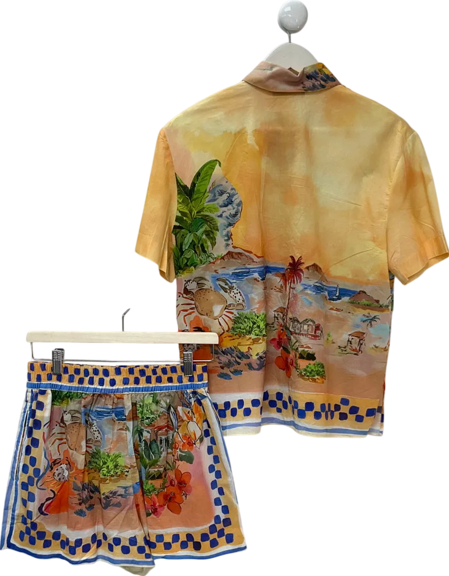 ZARA Yellow Collection Printed Shirt And Shorts UK XS/S